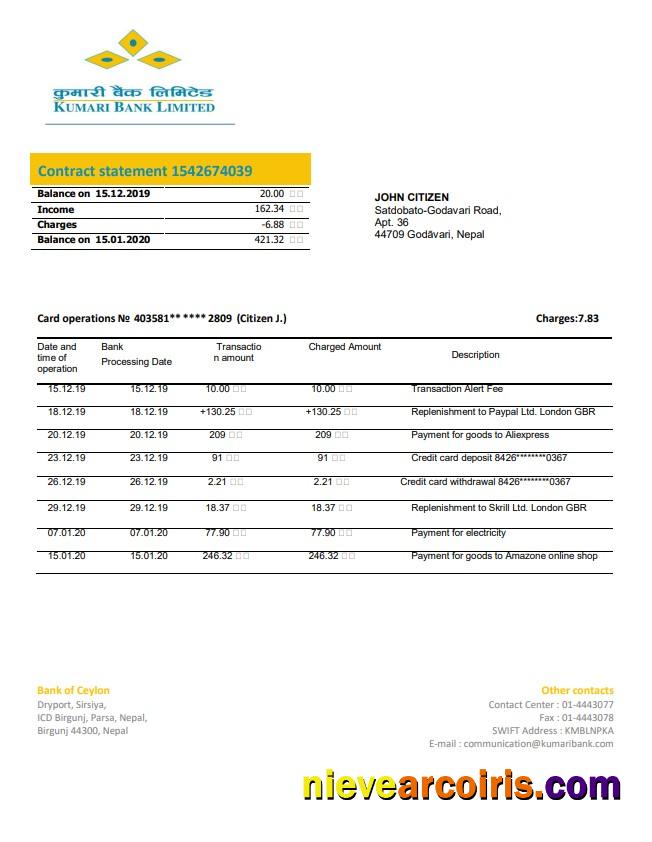 Nepal Kumari Bank statement